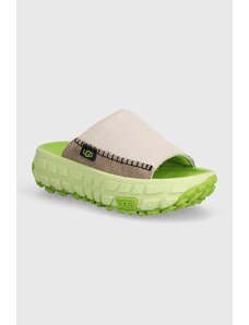 Natikače od brušene kože UGG Venture Daze Slide za žene, boja: zelena, s platformom, 1152680