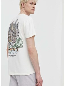 Pamučna majica Abercrombie & Fitch za muškarce, boja: bež, s tiskom