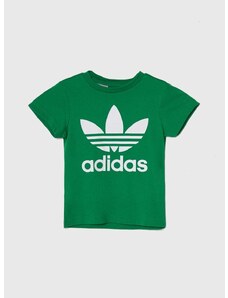 Dječja pamučna majica kratkih rukava adidas Originals TREFOIL boja: zelena, s tiskom