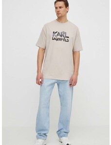 Majica kratkih rukava Karl Lagerfeld za muškarce, boja: bež, s tiskom