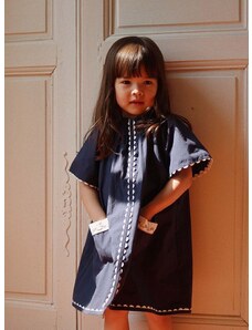 Dječja pamučna haljina Konges Sløjd boja: tamno plava, mini, širi se prema dolje