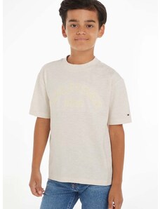 Dječja pamučna majica kratkih rukava Tommy Hilfiger boja: bež, s tiskom