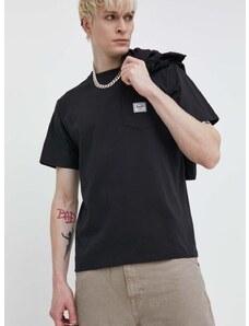 Pamučna majica Herschel za muškarce, boja: crna, bez uzorka