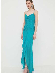 Svilena haljina Luisa Spagnoli PINCIO boja: tirkizna, maxi, širi se prema dolje, 540715