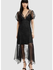 Haljina AllSaints RAYNA LACE DRESS boja: crna, maxi, širi se prema dolje, WD574Z