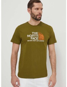 Pamučna majica The North Face za muškarce, boja: zelena, s tiskom, NF0A87NWPIB1