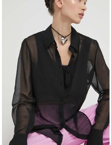 Košulja Blugirl Blumarine za žene, boja: crna, regular, s klasičnim ovratnikom