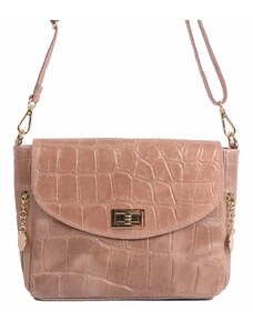 Luksuzna Talijanska torba od prave kože VERA ITALY "Shamei", boja puderasto ružičasta, 17x23cm