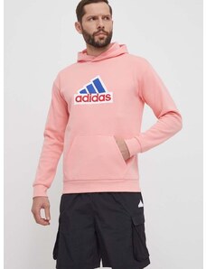 Dukserica adidas za muškarce, boja: ružičasta, s kapuljačom, s aplikacijom, IS9597