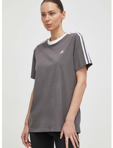 Pamučna majica adidas za žene, boja: siva, IS1564