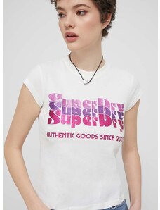 Pamučna majica Superdry za žene, boja: bež