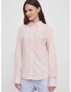 Pamučna košulja Tommy Hilfiger za žene, boja: ružičasta, regular, s klasičnim ovratnikom