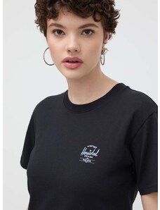 Pamučna majica Herschel za žene, boja: crna