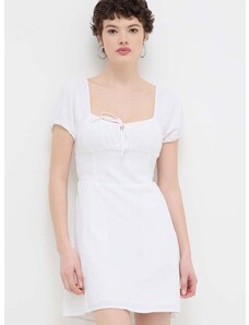 Lanena haljina Hollister Co. boja: bijela, mini, širi se prema dolje