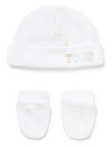Dječja kapa i rukavice Tous boja: bijela, od tanke pletenine, pamučna