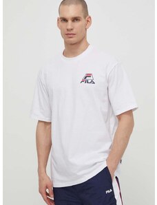 Pamučna majica Fila Liberec za muškarce, boja: bijela, s tiskom, FAM0670