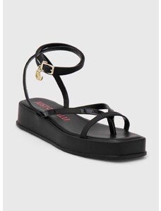 Kožne sandale Just Cavalli za žene, boja: crna, s platformom, 76RA3S75