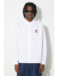 Pamučna košulja Kenzo Boke Flower Crest Casual Shirt za muškarce, boja: bijela, regular, s button-down ovratnikom, FD55CH4109LO.01