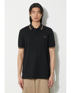 Pamučna polo majica Fred Perry Twin Tipped Shirt boja: crna, bez uzorka, M3600.U97