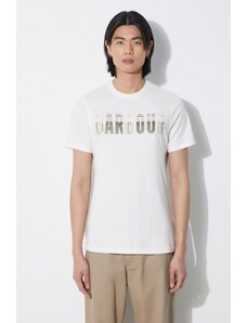 Pamučna majica Barbour za muškarce, boja: bež, s tiskom