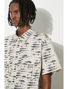 Pamučna košulja Filson Washed SS Feather za muškarce, boja: bež, relaxed, s klasičnim ovratnikom, FMCAM0007