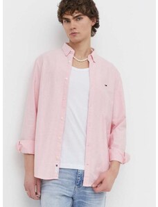 Pamučna košulja Tommy Jeans za muškarce, boja: ružičasta, regular, s button-down ovratnikom