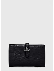 Kožni novčanik Lauren Ralph Lauren za žene, boja: crna