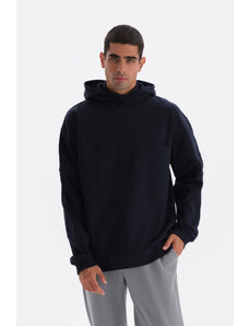 Dagi Navy Blue Pocket Detailed Hooded Sweatshirt