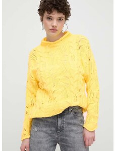 Pamučni pulover Desigual boja: žuta, s poludolčevitom