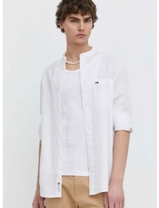 Košulja s dodatkom lana Tommy Jeans boja: bijela, regular, s ruskim ovratnikom