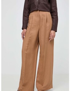 Lanene hlače Weekend Max Mara boja: smeđa, široke, visoki struk