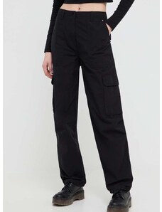 Hlače Tommy Jeans za žene, boja: crna, ravni kroj, visoki struk