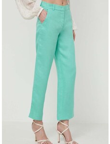 Lanene hlače Luisa Spagnoli ARGANO boja: zelena, ravni kroj, visoki struk, 541139