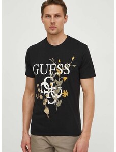 Pamučna majica Guess za muškarce, boja: crna, s aplikacijom, M4GI53 K9RM1