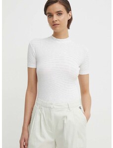 Majica kratkih rukava Calvin Klein Jeans za žene, boja: bijela, s poludolčevitom