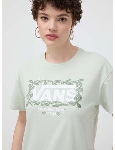 Pamučna majica Vans za žene, boja: zelena