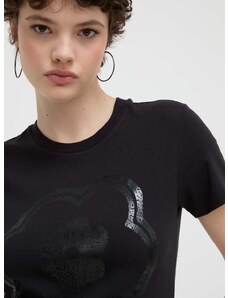 Pamučna majica Vans za žene, boja: crna