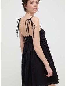 Pamučna haljina HUGO boja: crna, mini, širi se prema dolje, 50510433