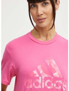 Pamučna majica adidas za žene, boja: ružičasta, IS4257
