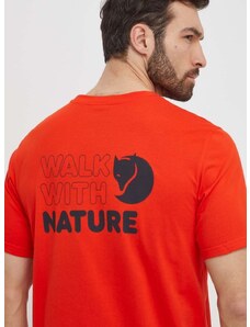 Majica kratkih rukava Fjallraven Walk With Nature za muškarce, boja: narančasta, s tiskom, F12600216