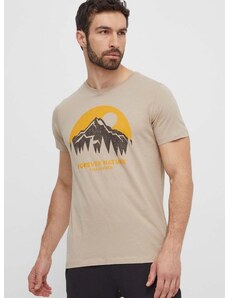 Pamučna majica Fjallraven Nature za muškarce, boja: bež, s tiskom, F87053