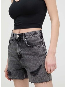 Traper kratke hlače Tommy Jeans za žene, boja: siva, bez uzorka, visoki struk, DW0DW17652