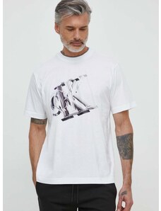 Pamučna majica Calvin Klein Jeans za muškarce, boja: bijela, s tiskom, J30J325201