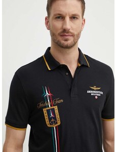 Polo majica Aeronautica Militare za muškarce, boja: crna, s aplikacijom, PO1763P191