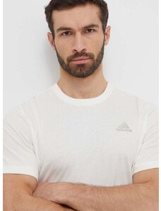 Pamučna majica adidas za muškarce, boja: bež, bez uzorka, IS1318