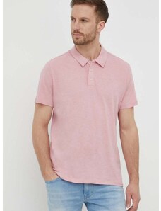 Polo majica s dodatkom lana Pepe Jeans boja: ružičasta, bez uzorka