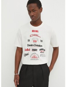 Pamučna majica Diesel T-JUST-N14 za muškarce, boja: bež, s tiskom, A13284.0QIAM