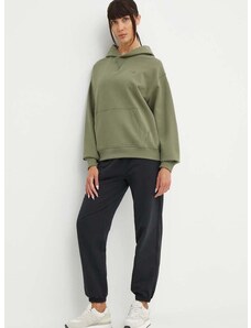 Pamučna dukserica New Balance za žene, boja: zelena, s kapuljačom, aplikacijom, WT41537DEK