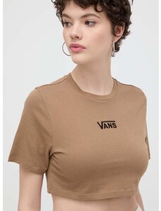 Pamučna majica Vans za žene, boja: smeđa