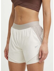 Kratke hlače za trčanje Reebok boja: bež, s uzorkom, visoki struk, 100076065